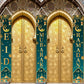 3pcs Eid Al-Fitr Celebration Porch Banner Set Durable Polyester Flags with Moon Star Castle Design  for Ramadan Home Decor