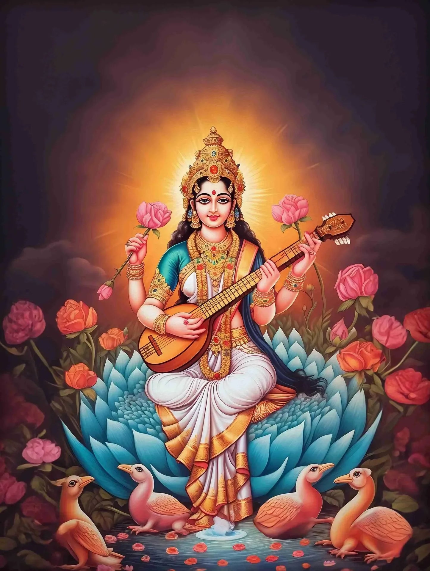 Indian Hindu Gods Lord Shiva Yoga Divine Goddess Saraswati Meditation Rt Poster Canvas Painting And Prints Picture Home Decor