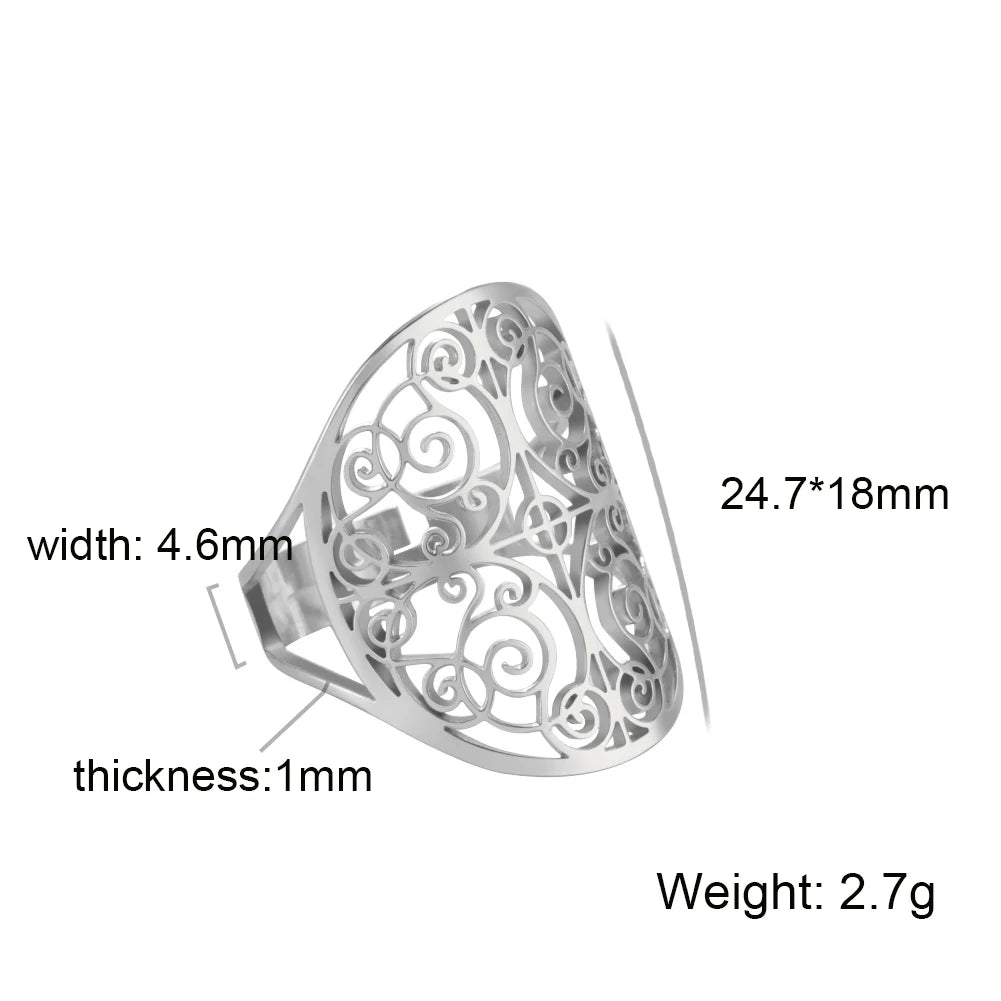 Unift Sacred Geometry Flower of Life Ring Adjustable Stainless Steel Ring Men Women Accessories Vintage Filigree Jewelry Gifts