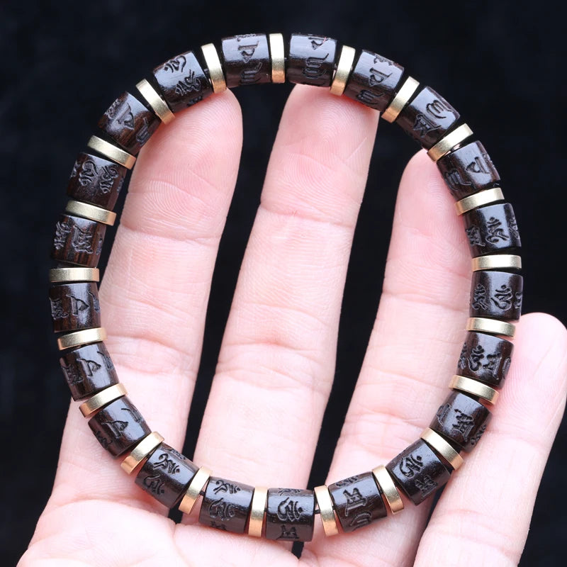 Natural Ebony Tibetan Prayer Turning Wheel Six-Character 8Mm 108 Beads Mara Necklace Rosary Beads