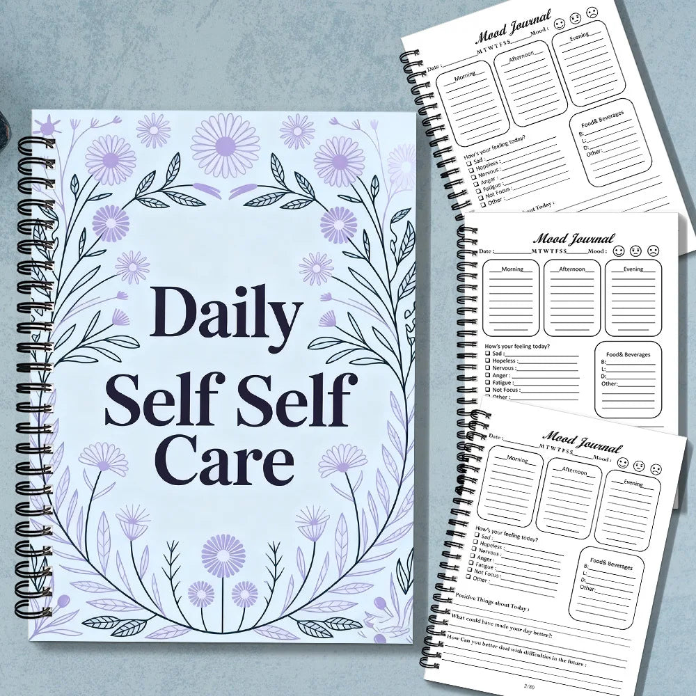 1PC Elegant Light Purple Daily Self Care Mood Journal, Suitable For Daily Mindfulness Practice, Relaxing Self Reflection Session