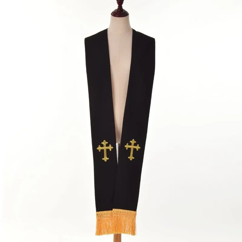 Clergy Stole Catholic Priest Stole Unisex Adults Catholic Mass Pastor Liturgical Overlay Embroidery Cross with Tassel