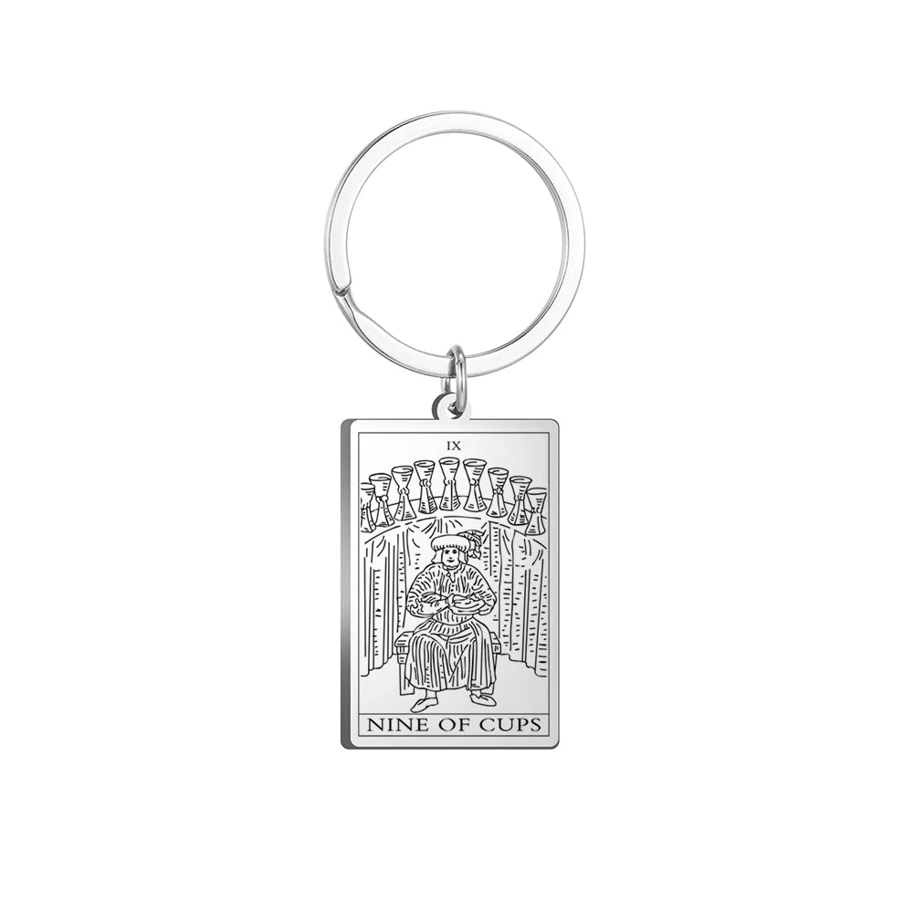 Dawapara Tarot Cards Keychains Stainless Steel Vintage Amulet Good Luck The Major Arcana Keyring Wiccan Jewelry