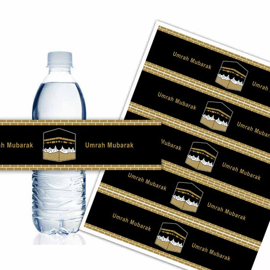 Umrah mubarak Water Bottle Sticker hajj mubarak Bottle Labels Paper Wrapper Eid Party Supplies