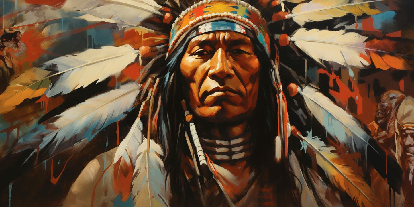 American Indian Man Poster, Ethnic Prints Wall Decor, Native Chief Canvas Painting Wall Art, for Living Room Home Decoration