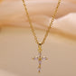Colorful Shiny Cubic Zirconia Cross Pendant Necklaces for Women Gold Color Delicate Fashion Collar Jewelry Gift