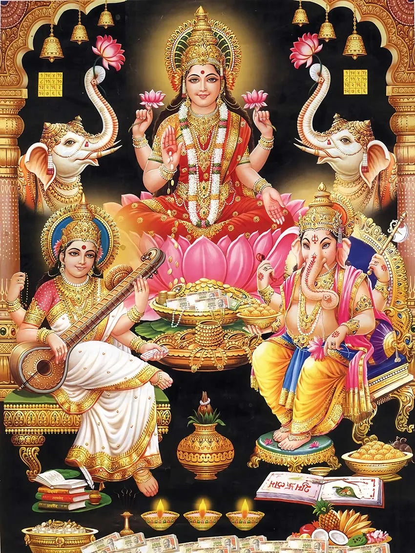 Religion Elephant God India Hinduism Ganesha Painting Canvas Durga Golden Zari Art Poster Prints Living Room Home Decor Pictures