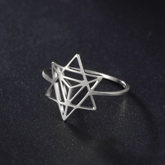 Skyrim Merkaba Star Sacred Geometry Ring Women Stainless Steel Gold Color Finger Rings Wedding Band Meditation Jewelry Wholesale