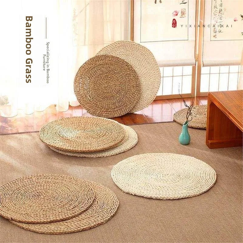 Rounded Mat Grass Woven Thin Foldable Window  Meditation Pad Yoga Mat Home Decorative Fabric Sitting Cushion