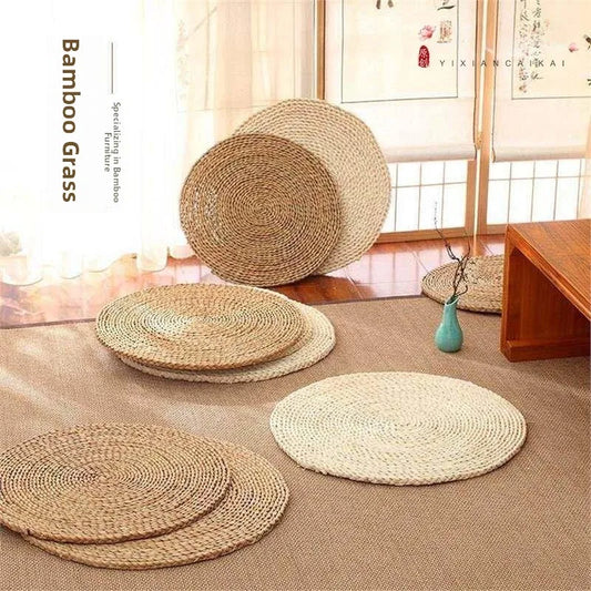 Rounded Mat Grass Woven Thin Foldable Window  Meditation Pad Yoga Mat Home Decorative Fabric Sitting Cushion