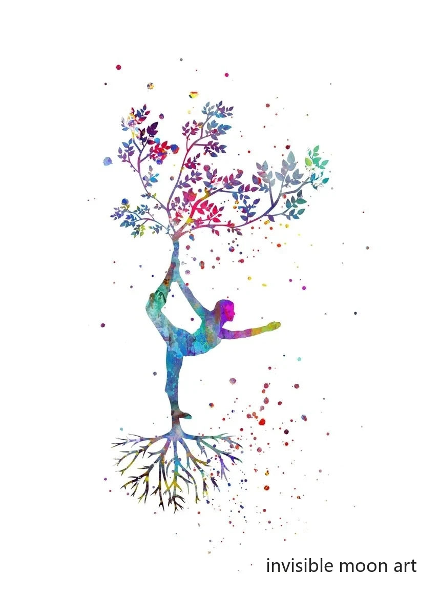 Spirituality Yoga Tree Khanda Sikh Symbol Couple Meditation  Art Poster Canvas Painting Wall Prints Picture Yoga Room Home Decor