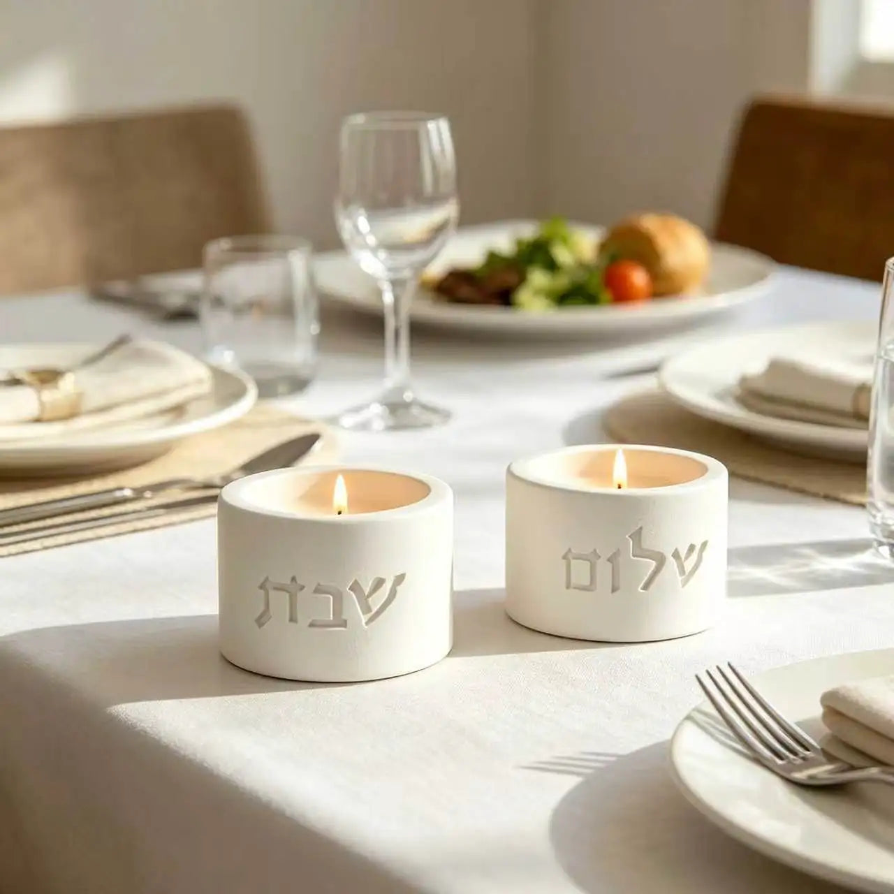Handmade Concrete Shabbat Candle Holders Set Silicone Mold Jewish Tealight Holders Shabbat Candlesticks Gift Molds
