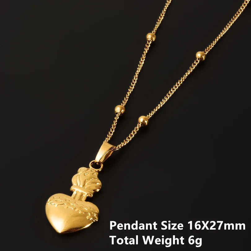 1Pc Religious Christian Catholic Sacred Heart Pendant Necklaces Stanless Steel Gothic Moth Textured Love Collares Jewelry