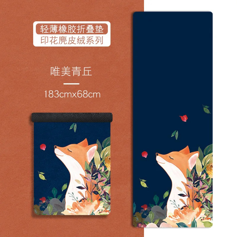 Ultra-thin Folding Yoga Mat Natural Rubber Suede Print Exercise Portable Sweat-absorbing Meditation Aesthetics DIY 183*68*0.1cm