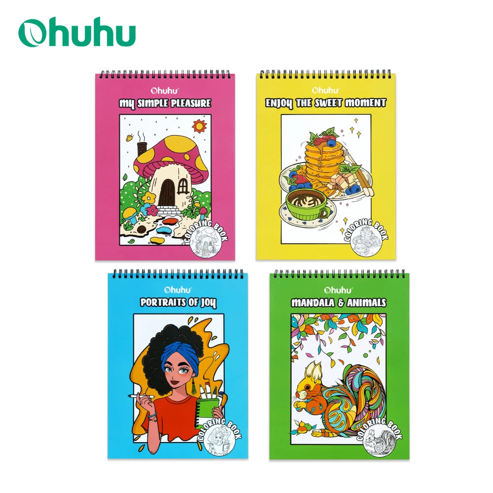 Ohuhu Anti-Stress Colouring Book Double-Sided Bleed-Resistant Paper Mindfulness Designs for Relaxation Spiral Bound Art Therapy