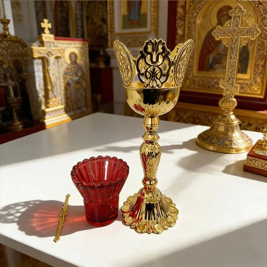 Luxury Gold Plated Orthodox Catholic Holy Communion Chalice Set with Filigree Carvings for Church Altar Decor Religious Devotion