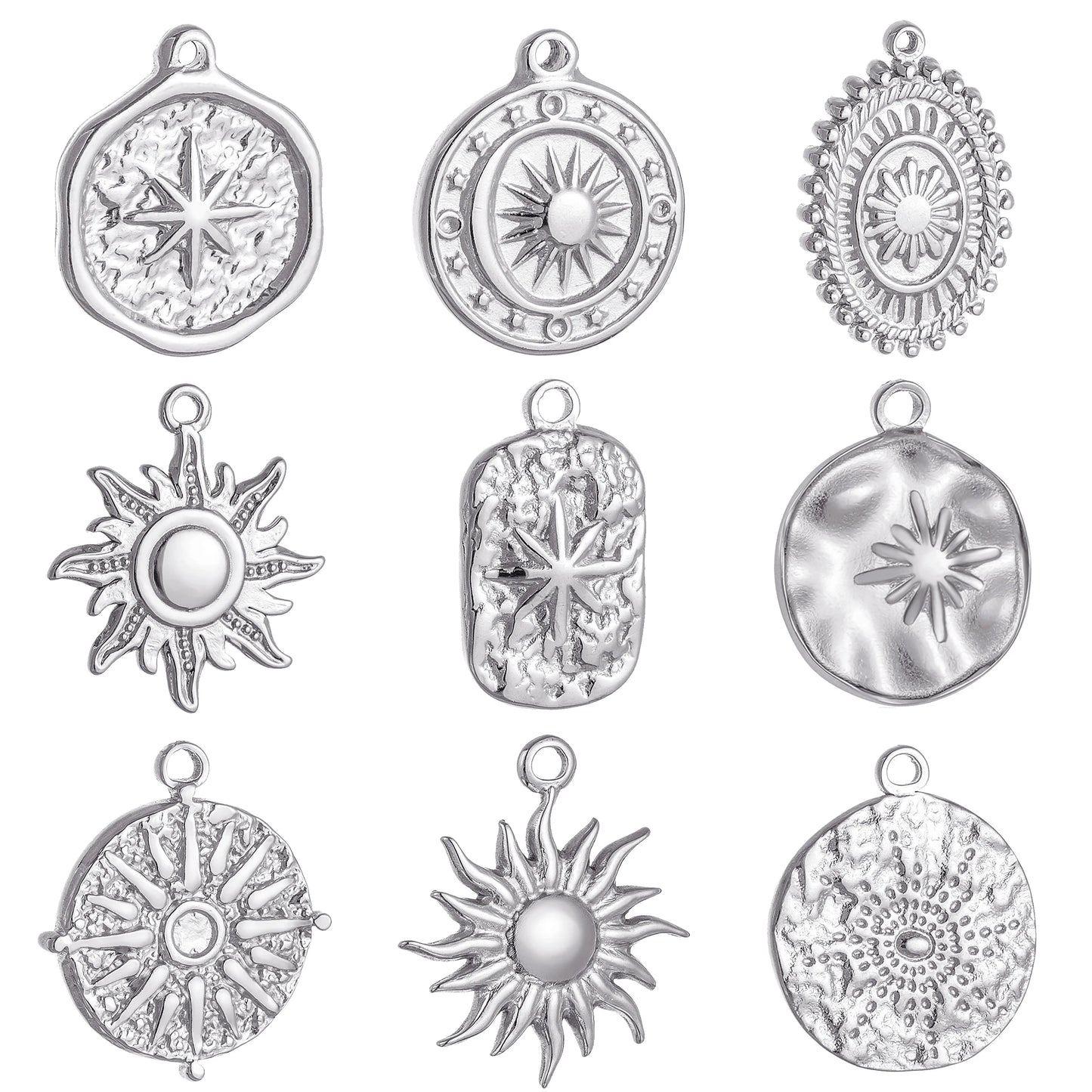 3pcs/Lot Stainless Steel Casting Sunburst Sun Moon Star Charms Pendant For DIY Necklace Bracelet Earrings Jewelry Accessories