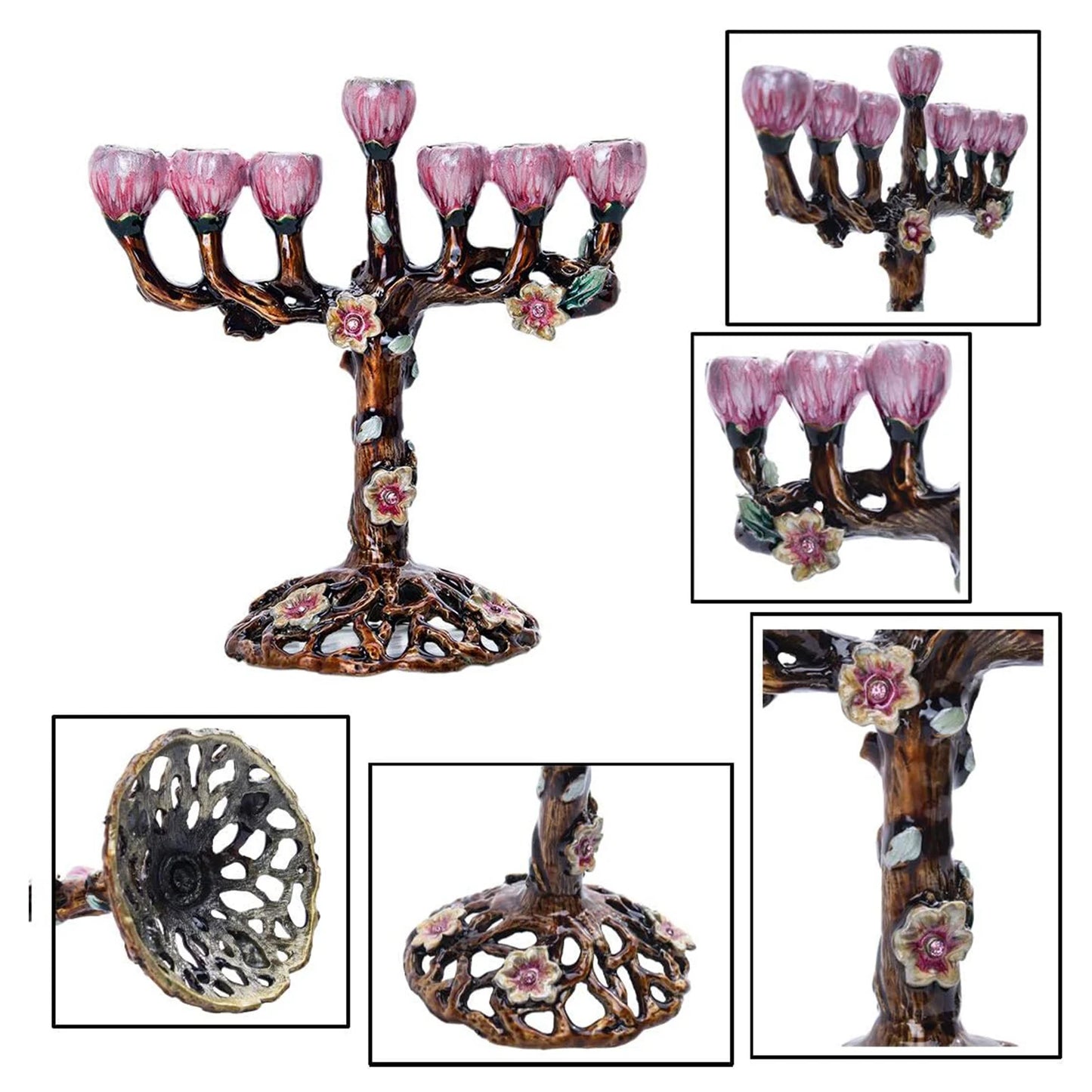 Tree of Flower 7 Branch Candle Holder for Hanukkah Menorah Candelabrum Candlestick Stand for Christmas Party Wedding Celebration