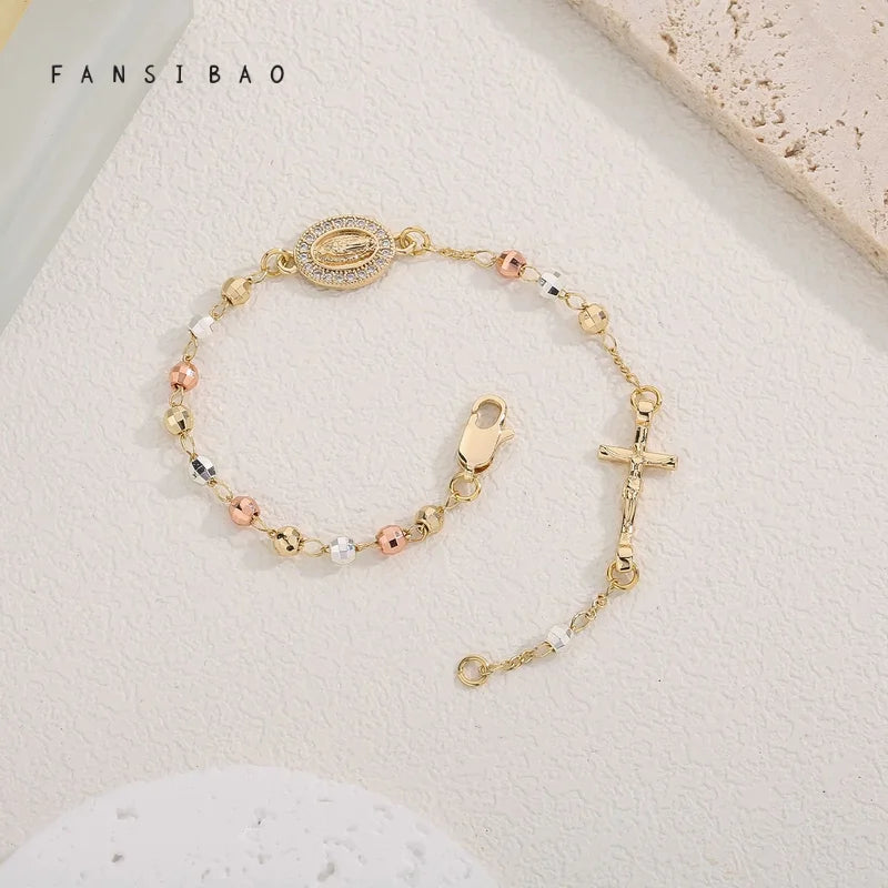 FanSibao Virgin Mary Rosary Bead Bracelet for Women Style Bracelet Fashion Accessories Original Design Bangle Jewelry