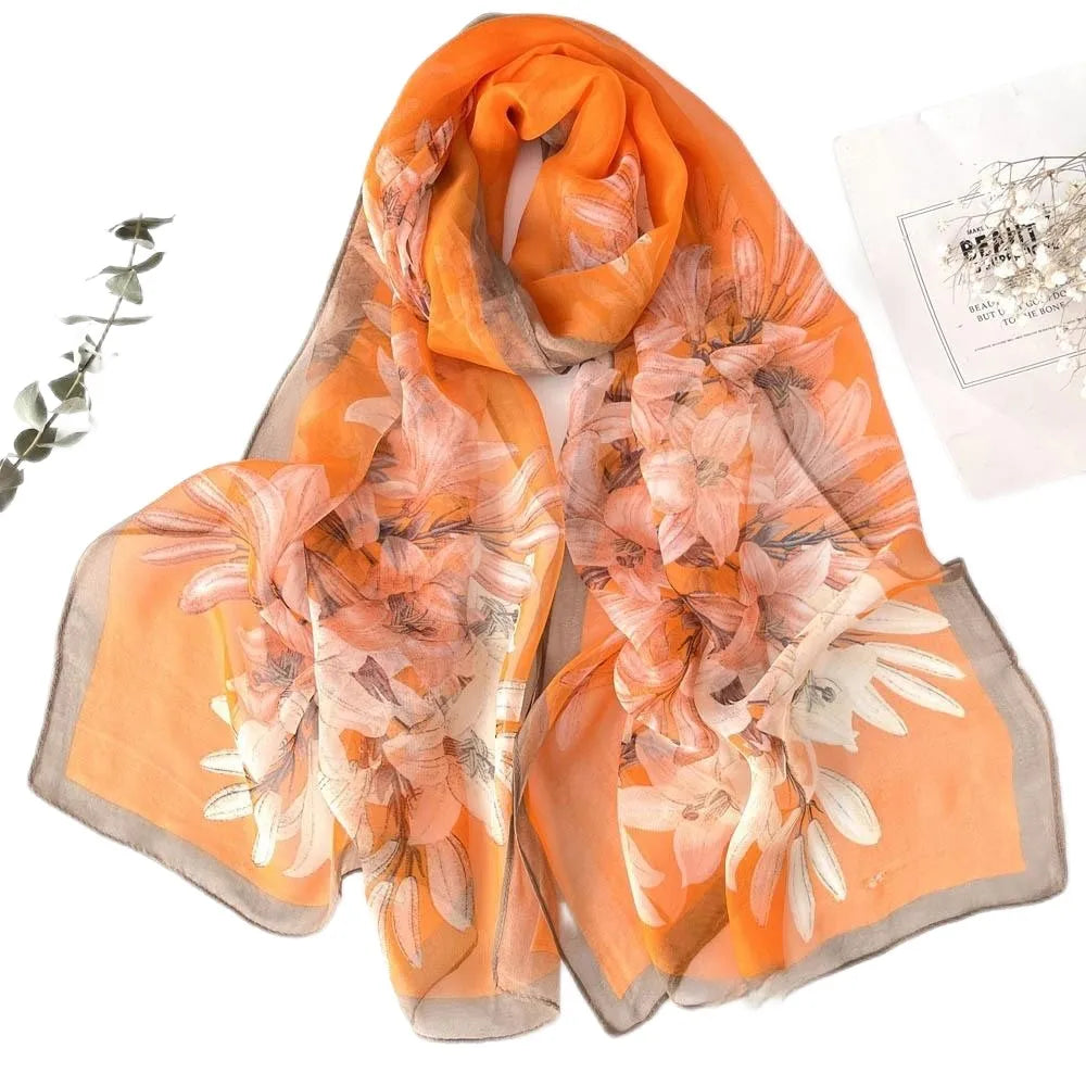Summer Women Birch Forest Landscape Thin Soft Beach Silky Georgette Scarf Shawls 160cm Long Wraps Beach Sunscreen Hijab