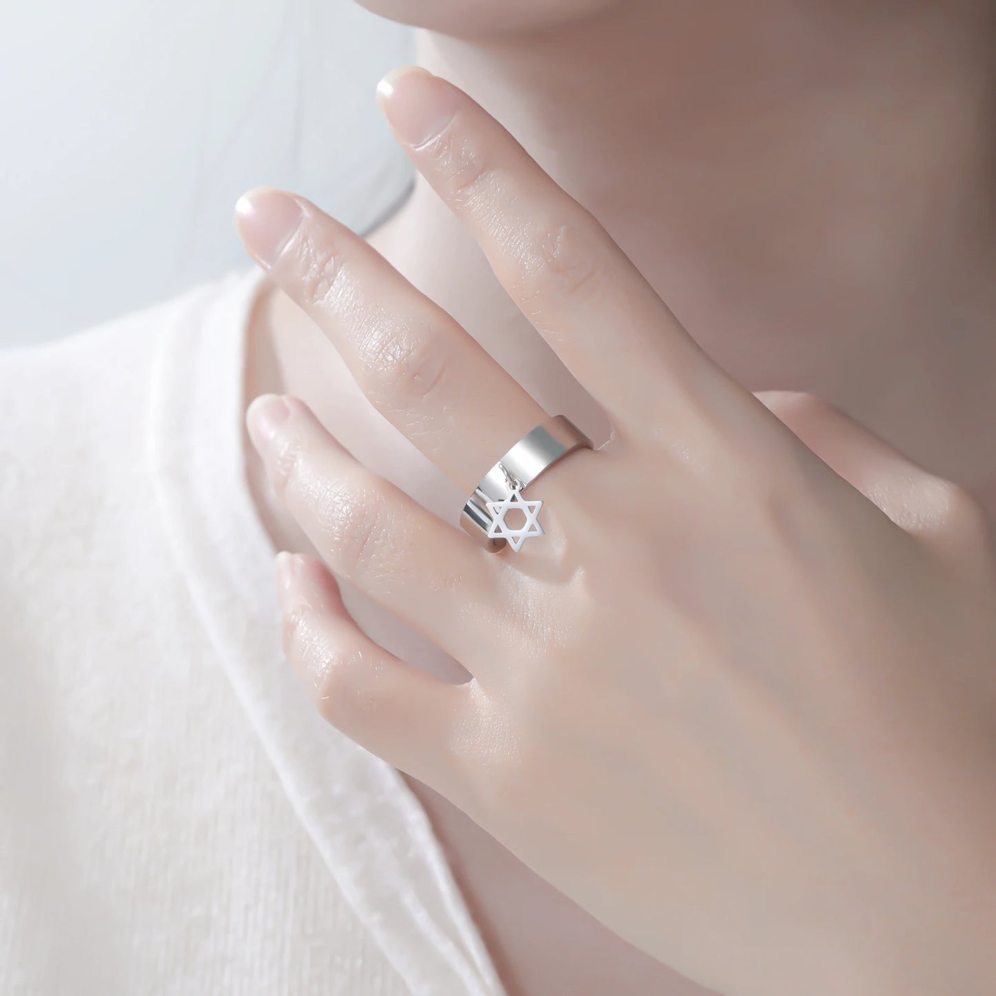 Lucktune Star of David Ring Stainless Steel Women's Finger Rings Vintage Hexagram Jewish Judaism Jewelry Party Birthday Gifts