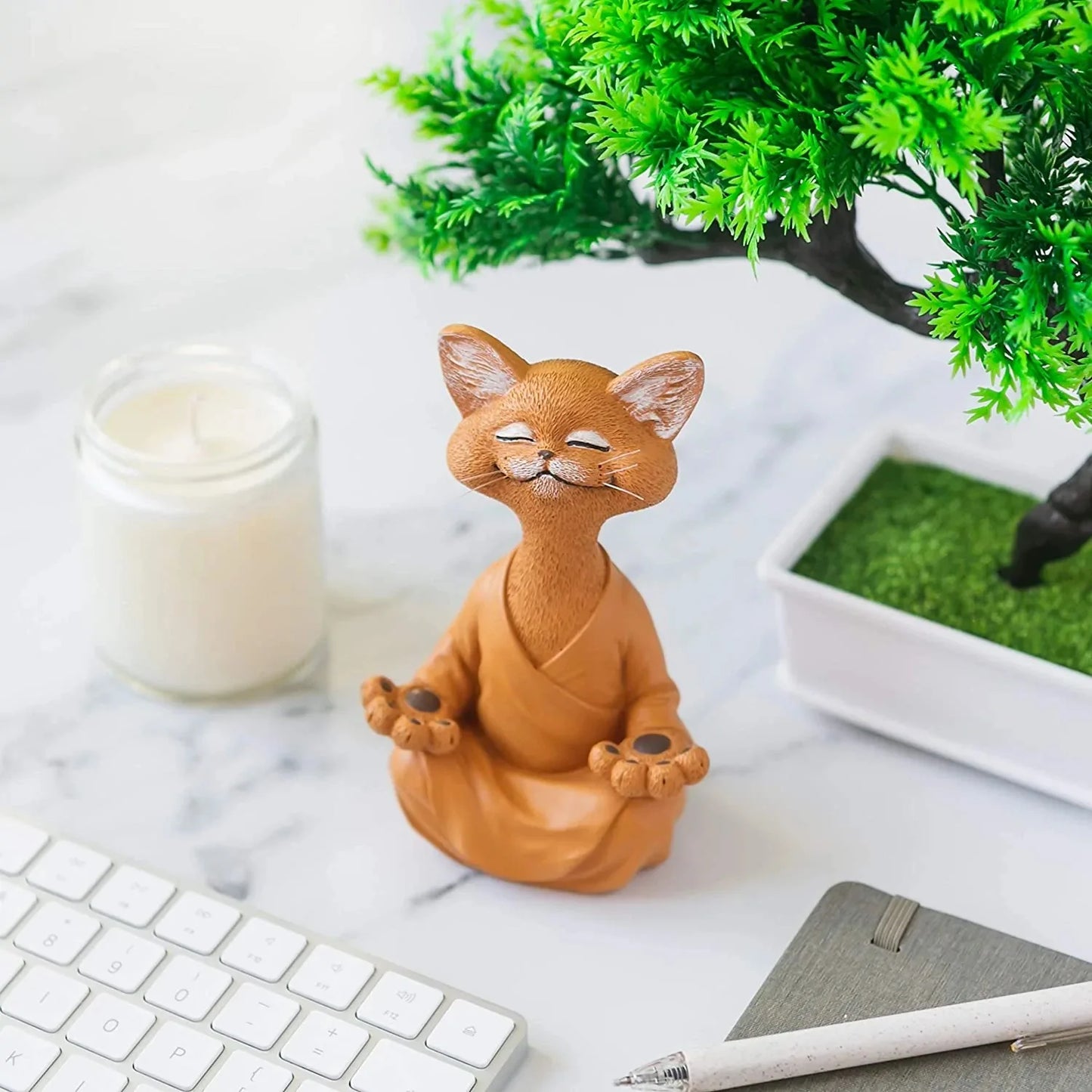 Meditation Cat Sculpture Home Decorations Resin Black Yoga Sitting Zen Cat Black Buddha Ornament Outdoor Garden Figurines