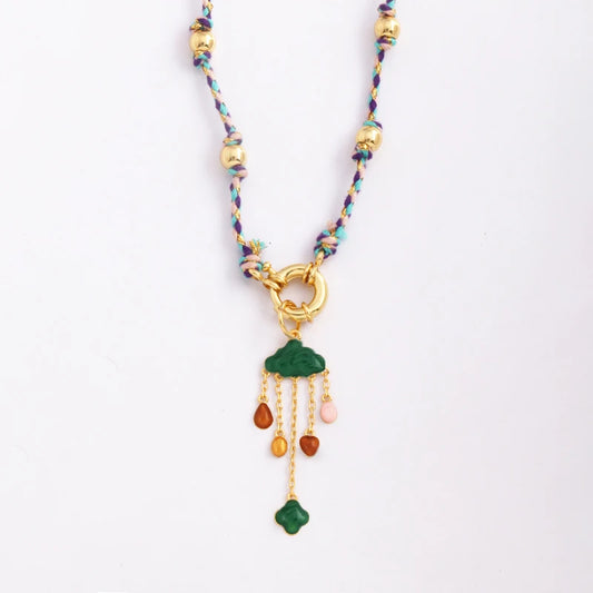 Star Celestial Blue Green Evil Eye Long Knot Beaded Necklace,Boho Nature Cotton Cord Sweater Amulet Party Summer Beach Jewelry