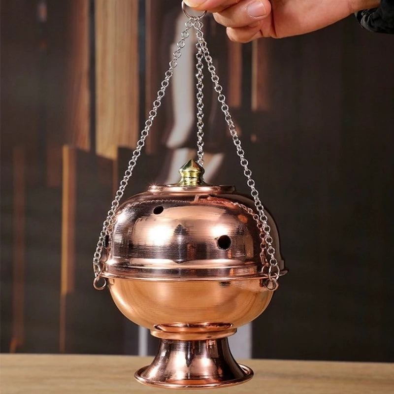 Multifunctional Hanging Incense Burner Red Copper Engraved Stupa Aromatherapy Stove Meditation Smoke Furnace Altars Decorative