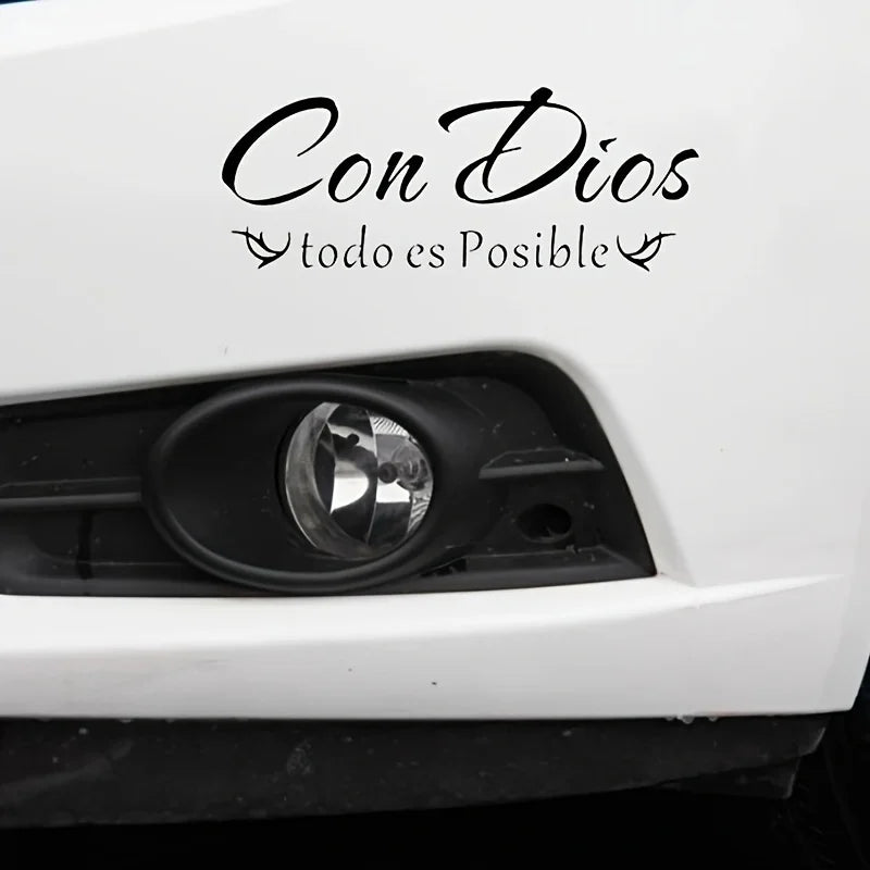 With God All Things Are Possible Spanish Faith Car Stickers Waterproof Windshield Window Trunk Vinyl Auto Decals Decoration