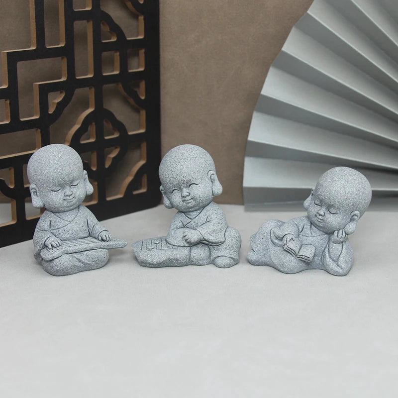 Buddha Stone Statue Little Buddhist Monks Tibetan Buddhism Figurines Zen Garden Ornament Meditation Home Aquarium Decoration