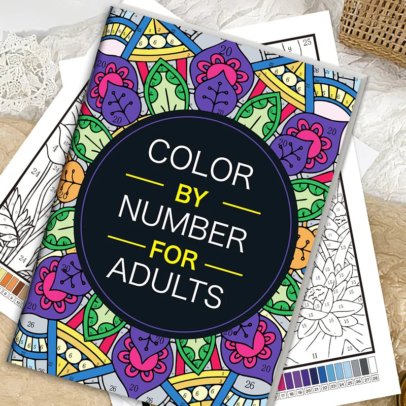 32 Pages Color By Number Mandala Coloring Book for Adults Relaxation Stress Relief Mindfulness Anti-Anxiety Therapy Gift