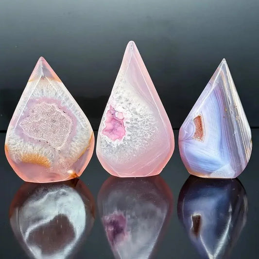1pc Pink Agate Water Drop Ornament, Unique Natural Crystal Home Decor Gift for Collectors & Beginners