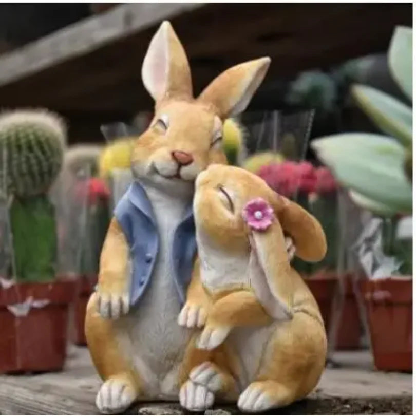 Pastoral Simulation Animal Resin Rabbit Couple Ornament Outdoor Garden Balcony Figurines Crafts Courtyard Accessories Decoration