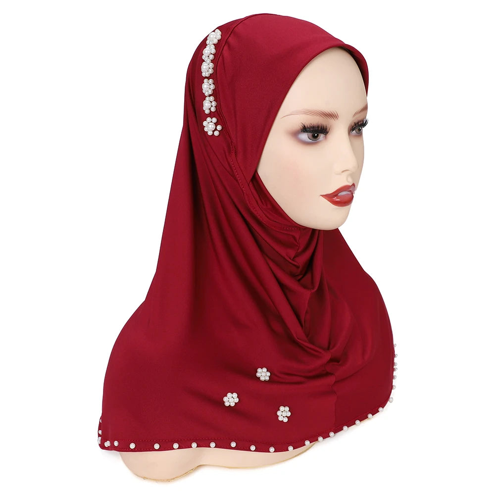 Trendy Muslim Instant Hijab Beads Bonnet Stretch Scarf Islamic Headband Jersey Hijab Headwrap Turbante for Women