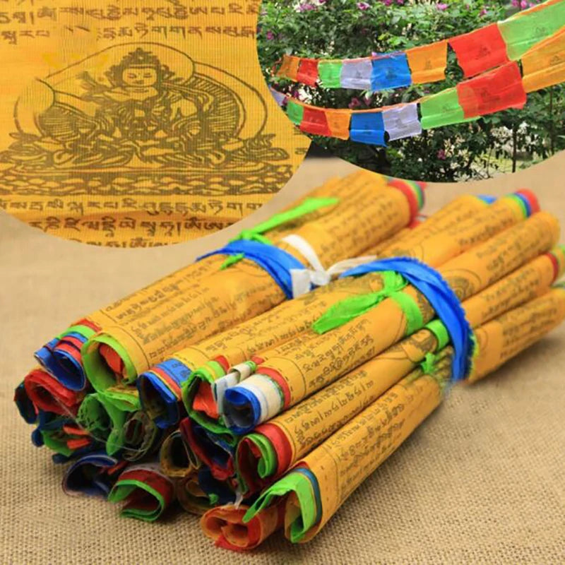 20Pcs/Set 20pcs Tibetan Buddhist Prayer Flags Fabric Craft Tibet Decorative Flags Colour Print Flag Artificial Silk