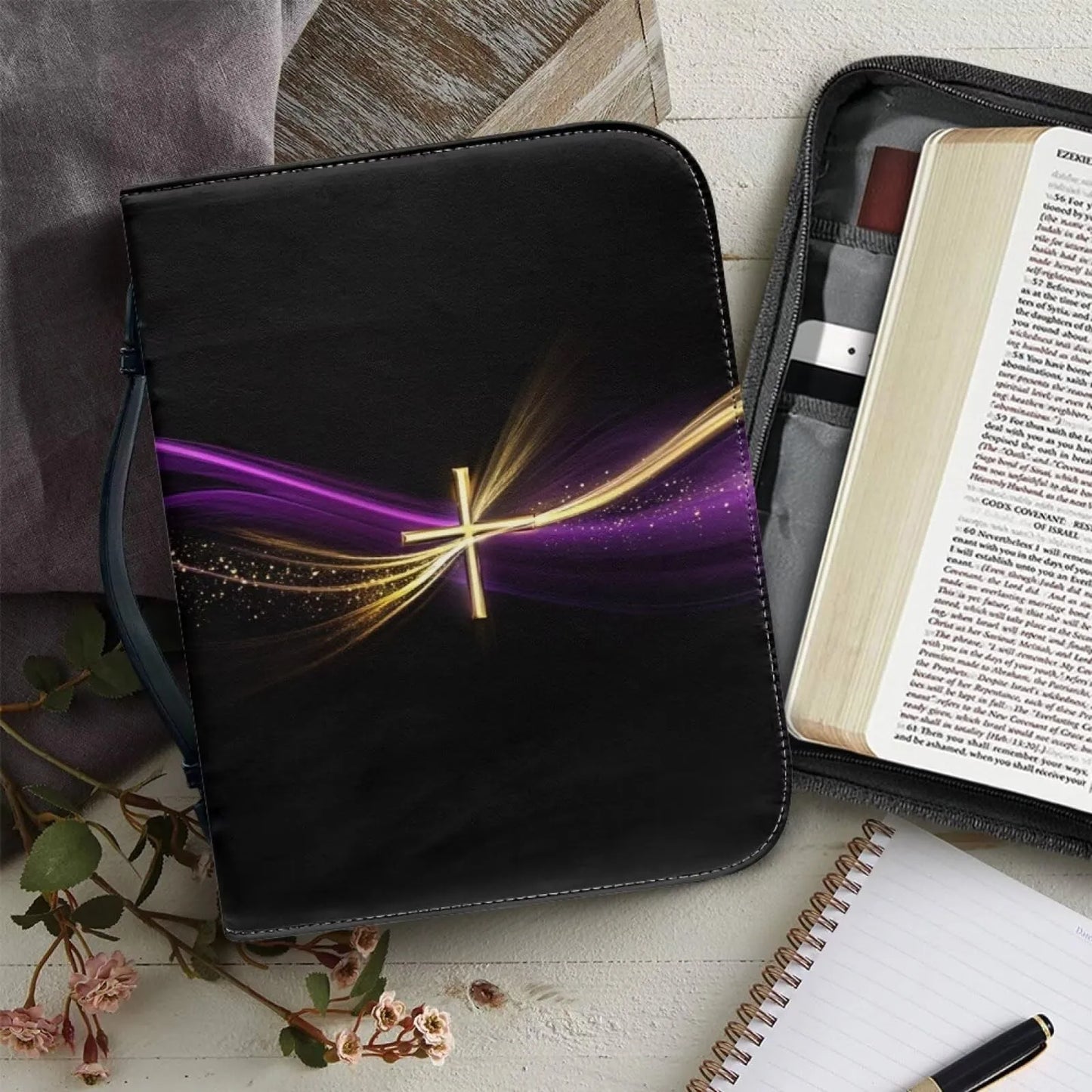 Bible Cover,Bible bag comes with a portable handle, Waterproof PU Leather Zipper Book Cover Bible Bag Bible Carrying Case M-2XL