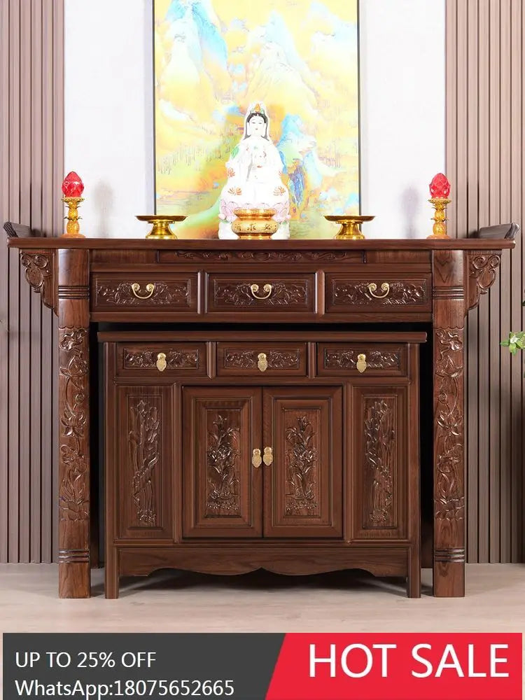 SGF Altar Table with Elevated Indoor Altar Cabinet for Home Use, Complete Set with Two-Tier Offering Table