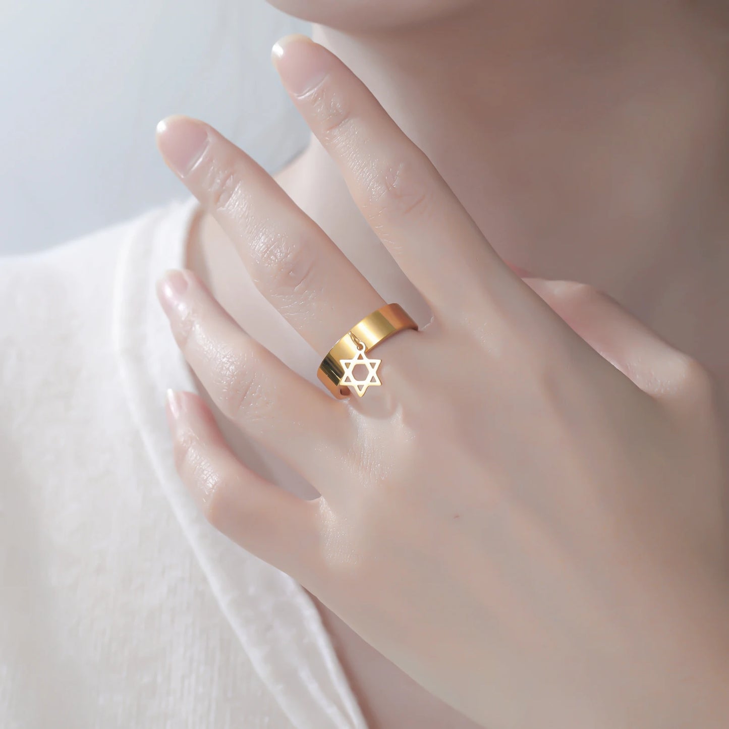 Lucktune Star of David Ring Stainless Steel Women's Finger Rings Vintage Hexagram Jewish Judaism Jewelry Party Birthday Gifts