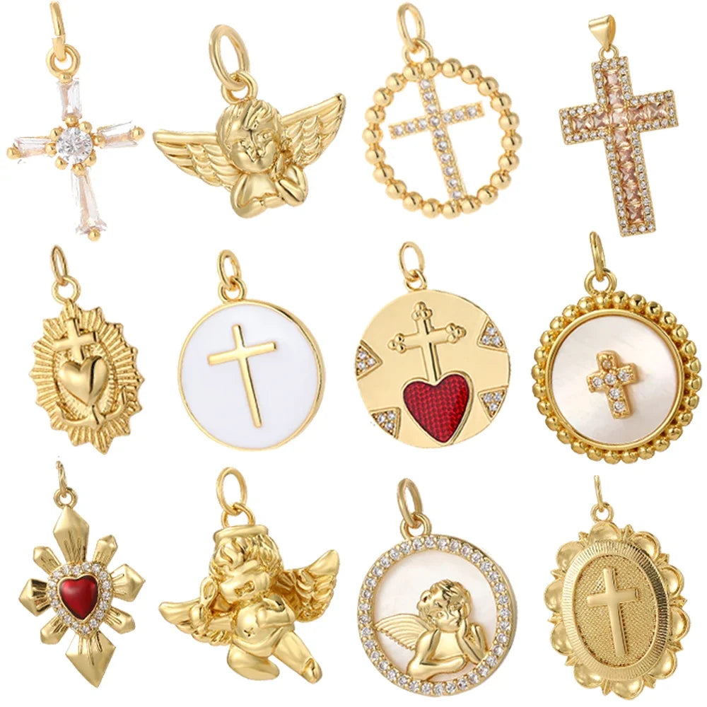 Goth Cross Chrams for Jewelry Making Supplies Golden Angel Charm Stainless Steel Long Chain Dijes Diy Necklace Earring Bracelet