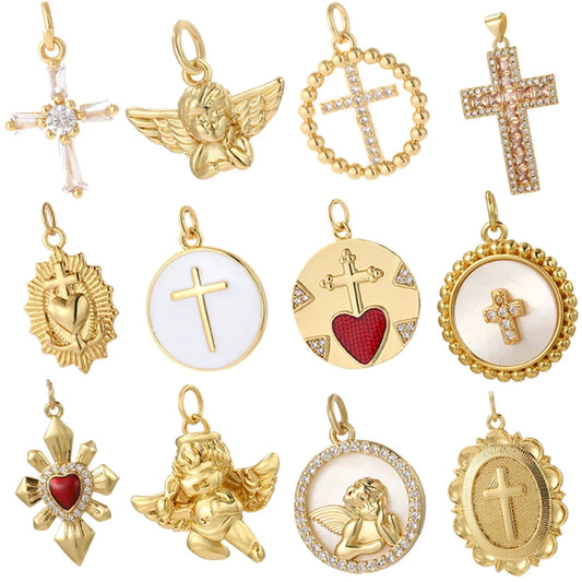 Goth Cross Chrams for Jewelry Making Supplies Golden Angel Charm Stainless Steel Long Chain Dijes Diy Necklace Earring Bracelet