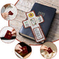 Christian Embroidered Cloth Scripture Prayer Quilt  with Religious Medals, Handmade Portable Catholic Devotional Rosary Pouch