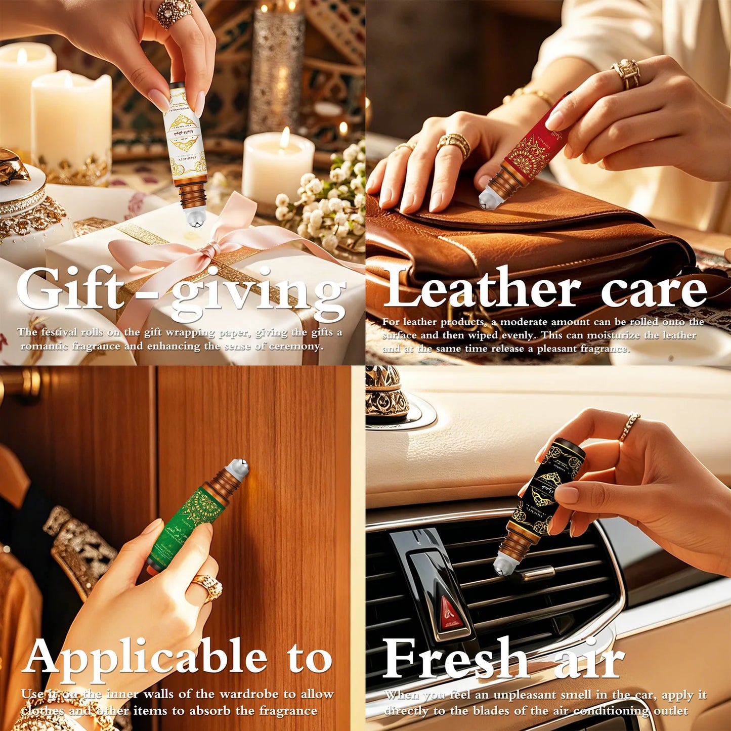 6 type 10ml Roller Essential Oils Eid al-Fitr Gift Perfume Oil Skincare Face Oil Bodycare Humidifier Six Long Lasting Scents