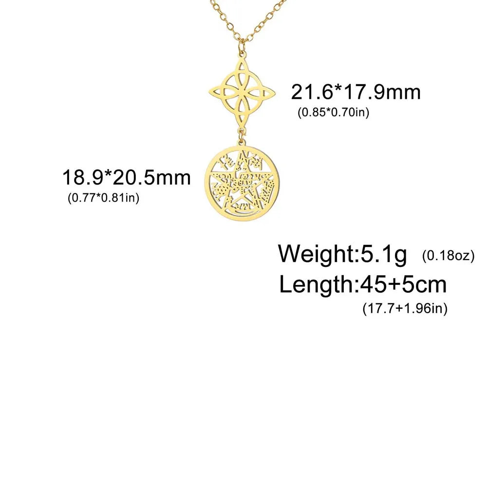 Double Amulet Protection Necklace witch Knot Pentagram Tetragrammaton Stainless Steel Protection Jewerly Wholesale
