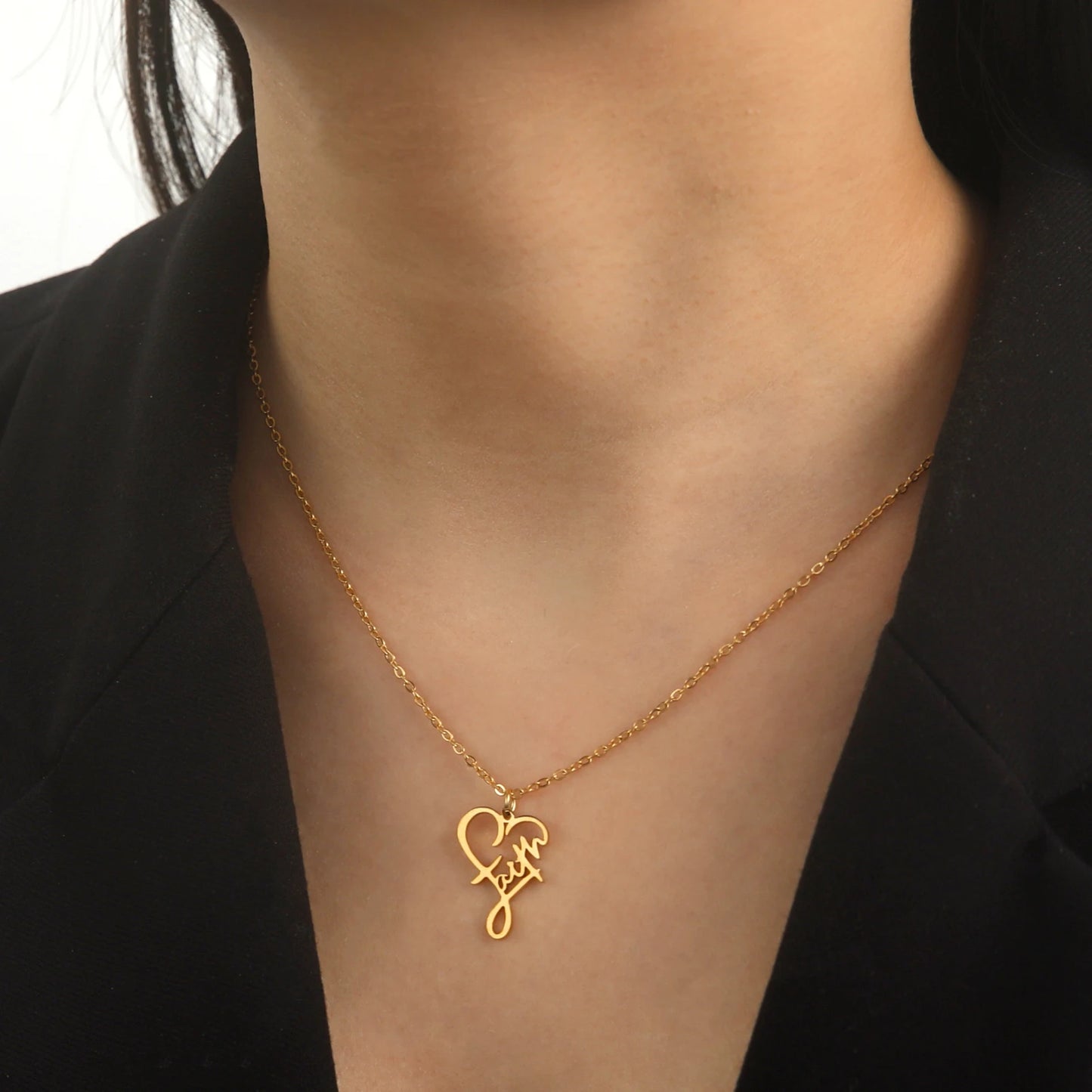 Unift Christian Faith Heart Necklace for Women Stainless Steel Vintage Religious God Bless Prayer Wedding Jewelry Gift Wholesale