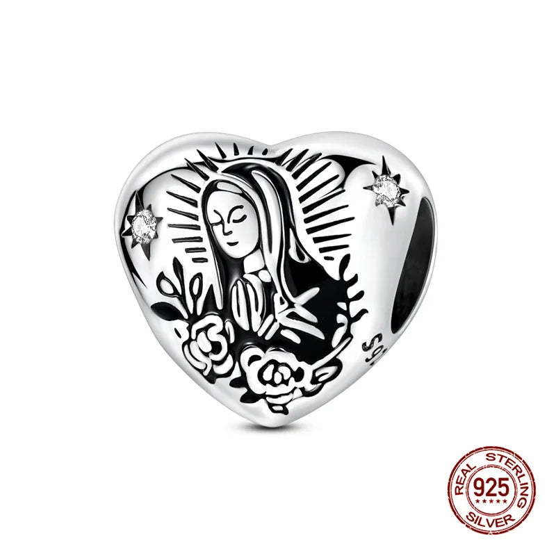 Charms Bead 925 Sterling Silver Virgin Mary Cross Pendant Bead Fit Original Bangle Bracelet DIY Fine Jewelry For Women Gift Hot