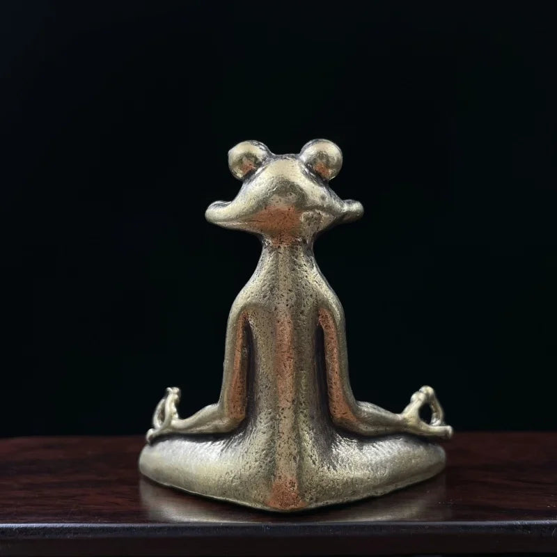 Copper Yoga Frog Figurine Taoism Zen Frog Incense Holder Brass Craft Collection Statuette Tea Pet Feng Shui Ornament Home Decor