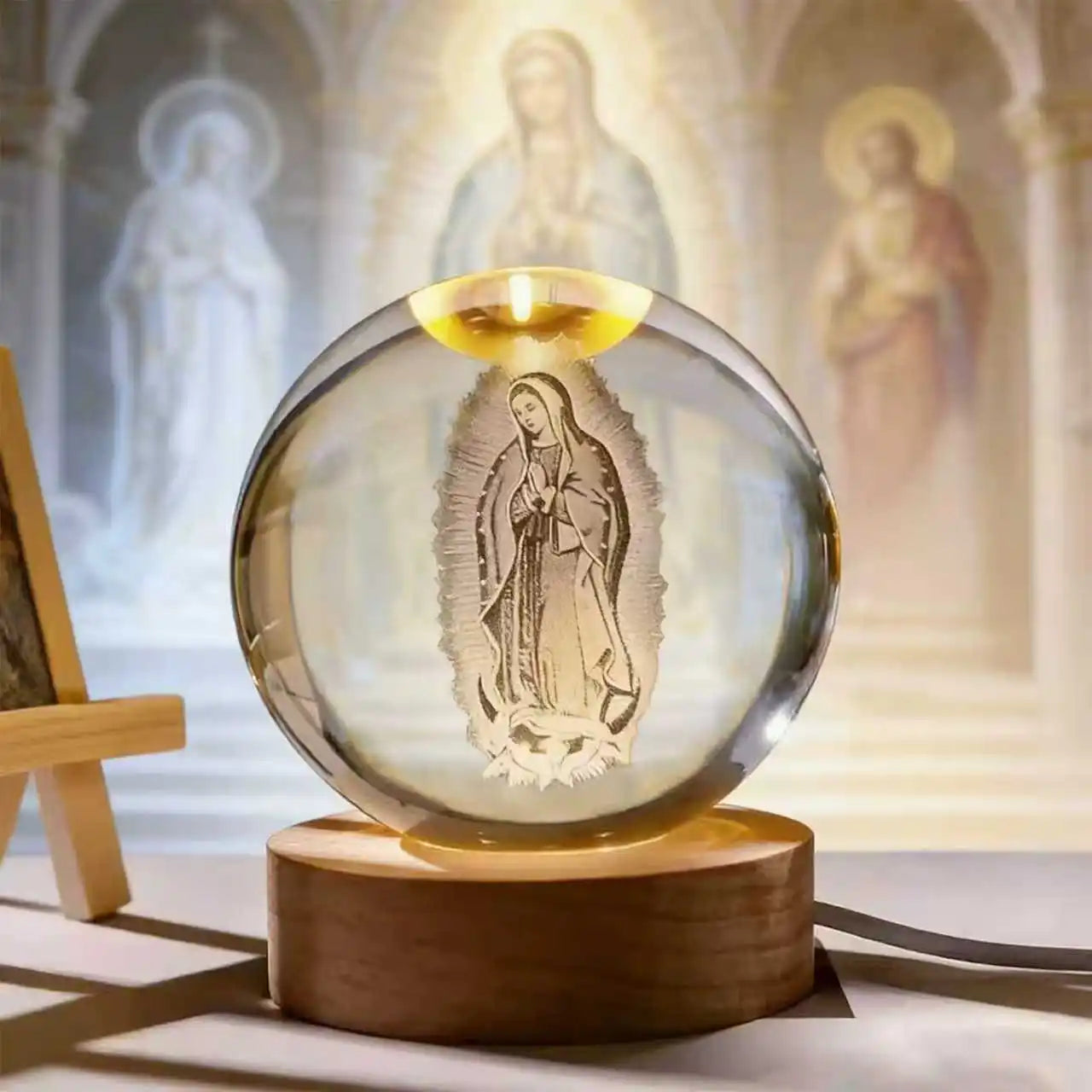 Illuminated Jesus and Virgin Mary Crystal Ball Set with Cross for Devotion rosarios catolicos  jesus christ