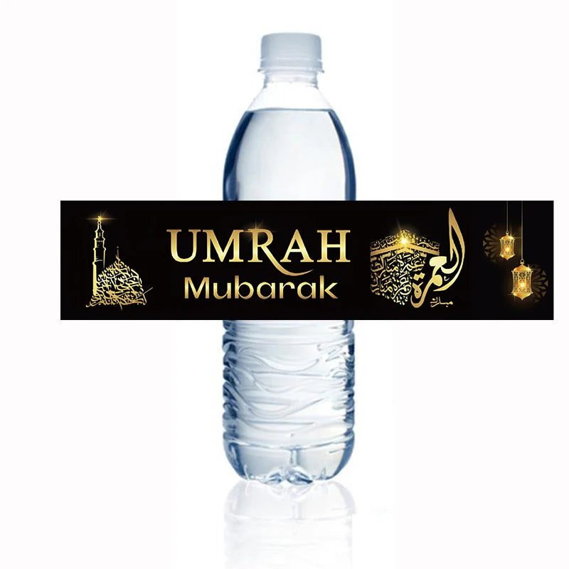 Umrah mubarak Water Bottle Sticker hajj mubarak Bottle Labels Paper Wrapper Eid Party Supplies