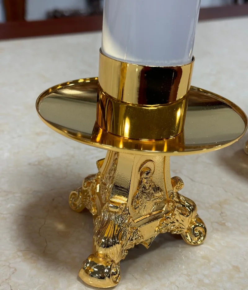 Catholic Oil Lamp Candle Stick With Windshield And Base With Gold Gilded Religious Symbol For Home Altar Church Supplies