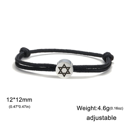 Skyrim Stainless Steel Star of David Round Charm Bracelet Men Women Red Black Rope Bracelets Hexagram Jewish Jewelry Wholesale